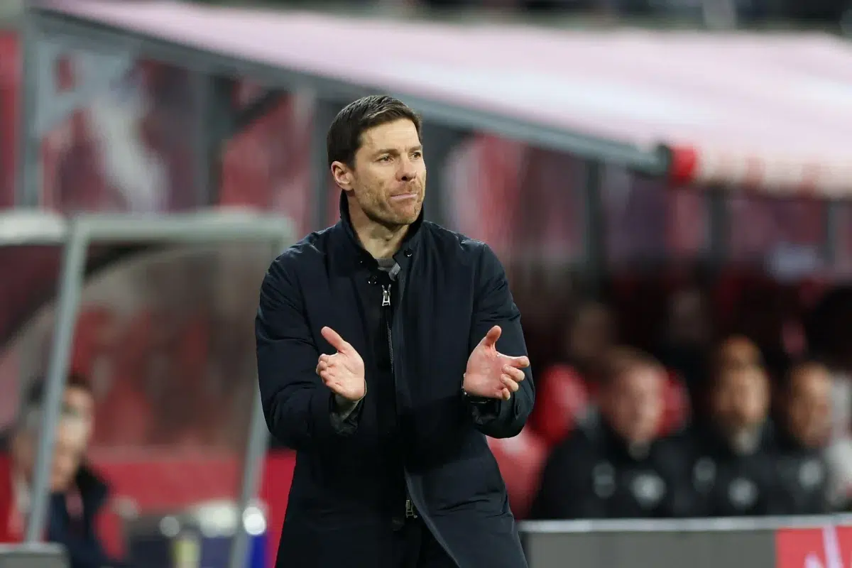 Coach Xabi Alonso of Bayer Leverkusen seen during the Bundesliga match between RB Leipzig and Bayer Leverkusen