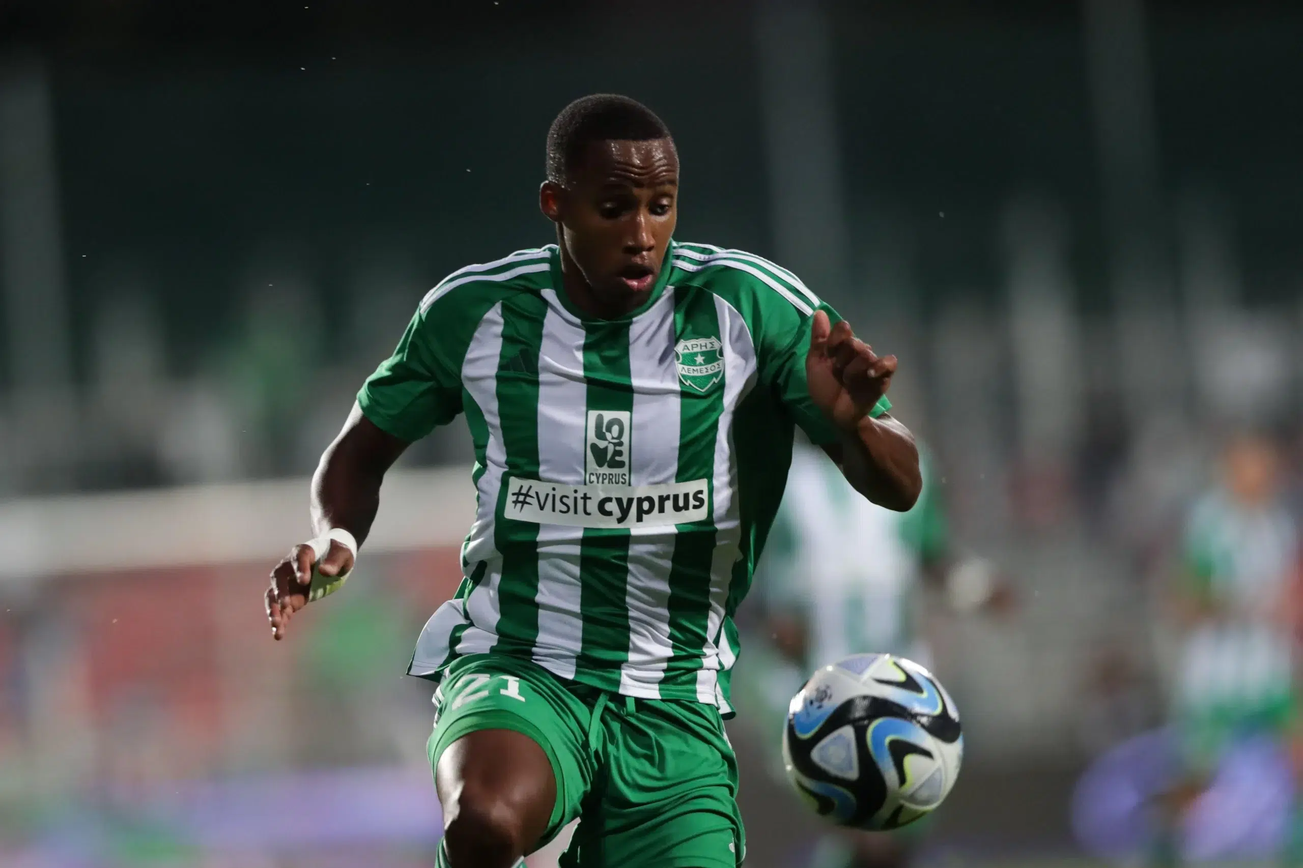 Mihlali Mayambela of Aris Limasso seen during Eliminations UEFA Champions League 2023/2024 football match