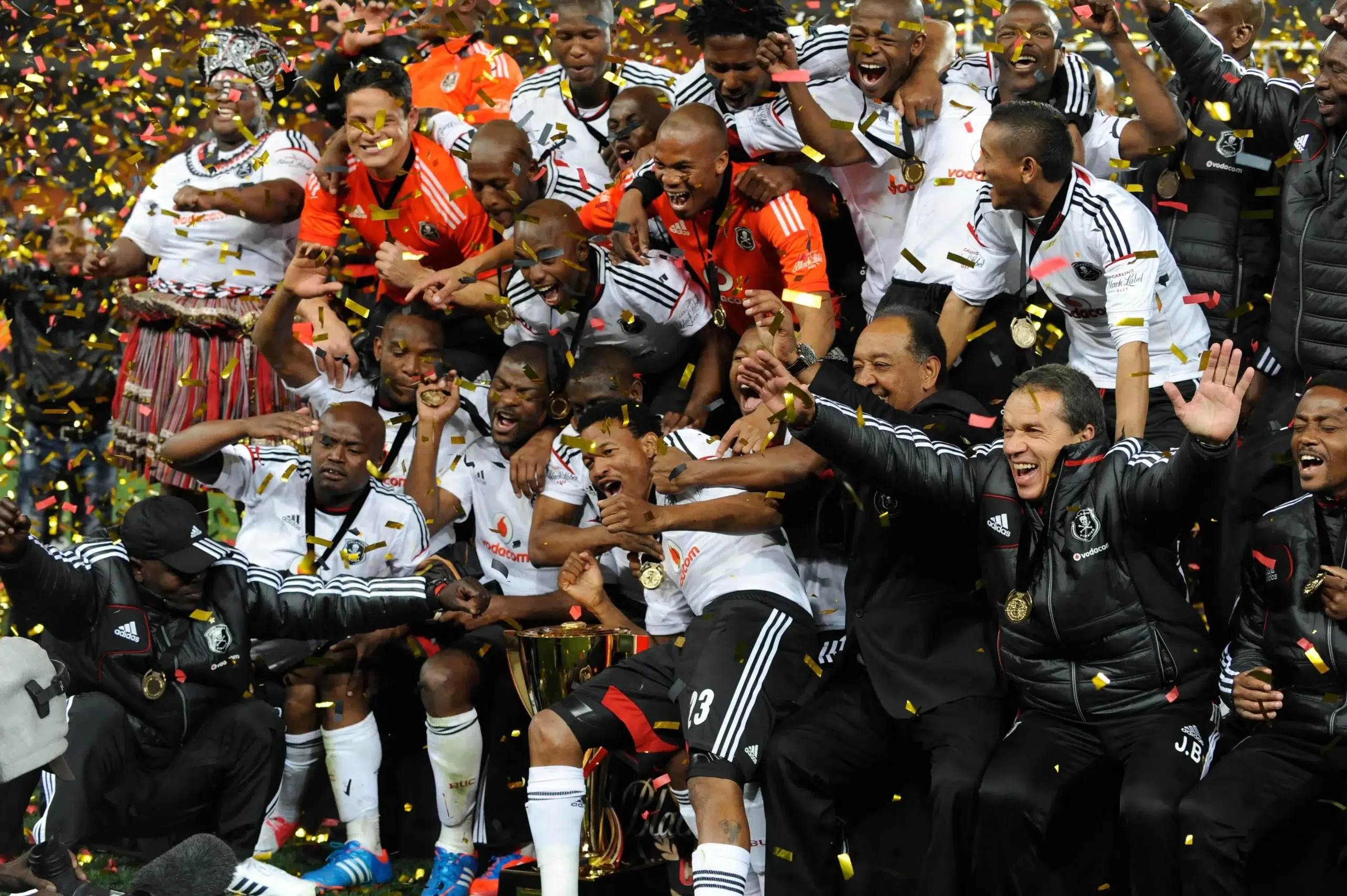 Orlando Pirates players celebrates winning during the Carling Black Label Cup match