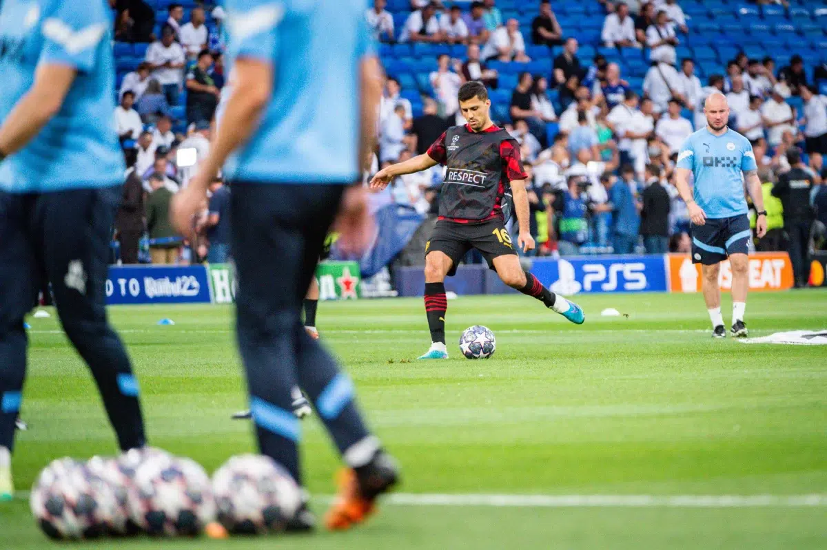 Rodri before the football match between Real Madrid and Manchester City for the semi final of the Champions League.