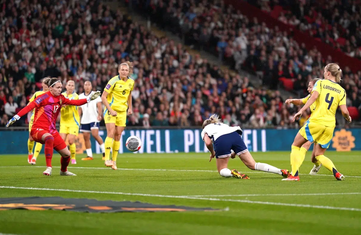 England's Alessia Russo scores against Sweden during UEFA Women's Euro 2025 qualifiers