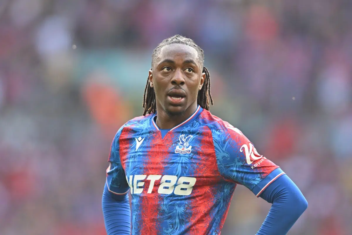 Eberechi Eze looks on during the Emirates FA Cup Semi Final match between Aston Villa and Crystal Palace