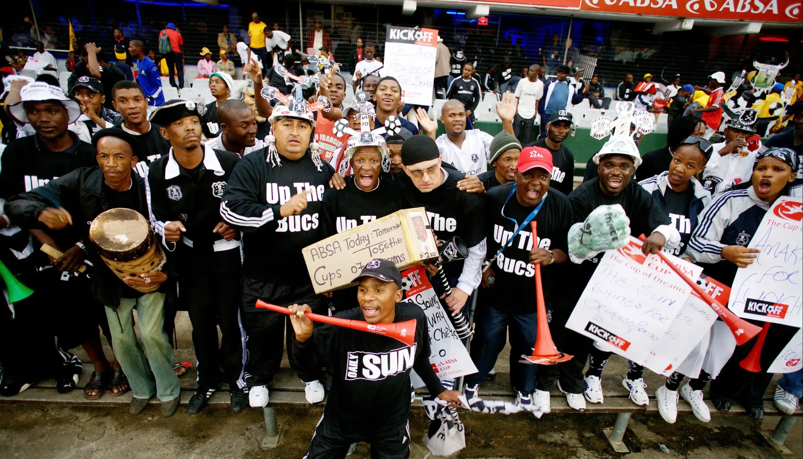 Thousands of local fans from South Africa attend the ABSA Soccer Cup final between the two largest teams Orlando Pirates Black