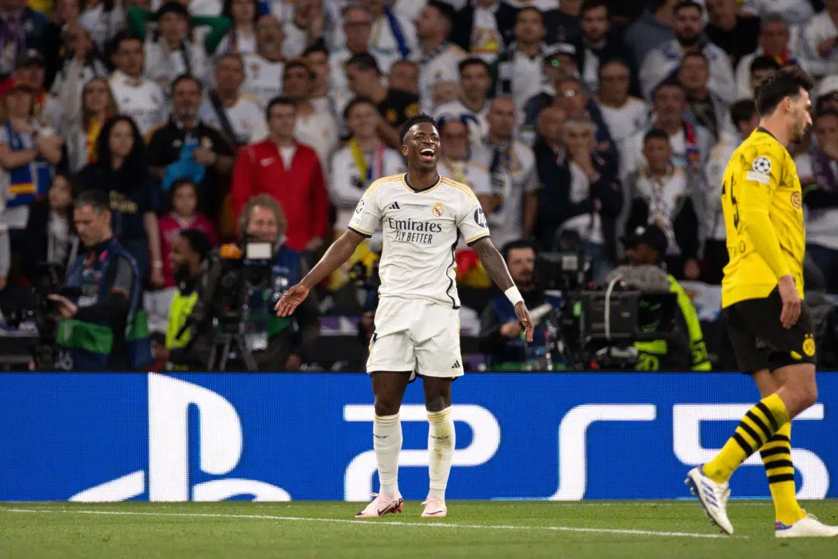 Vinicius Junior during the UEFA Champions League between Borussia Dortmund and Real Madrid at Wembley Stadium.