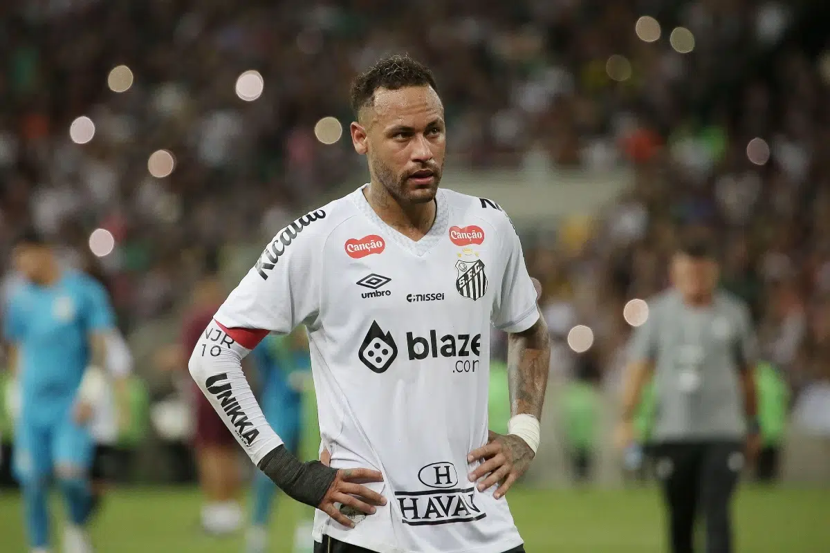 Soccer player Neymar Jr of the Santos team during a Brazilian Championship match, 2025
