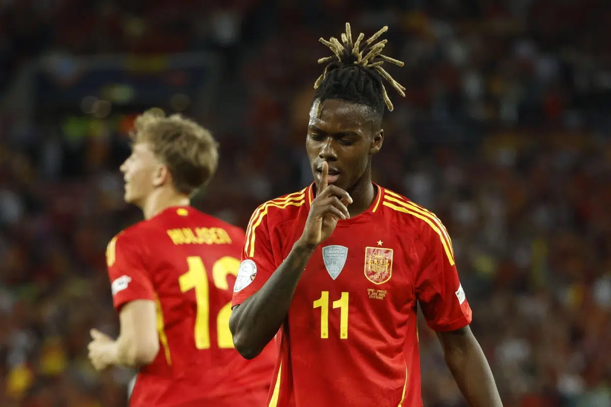 Nico Williams of Spain celebrates his goal during the UEFA Nations League semifinal, 2025