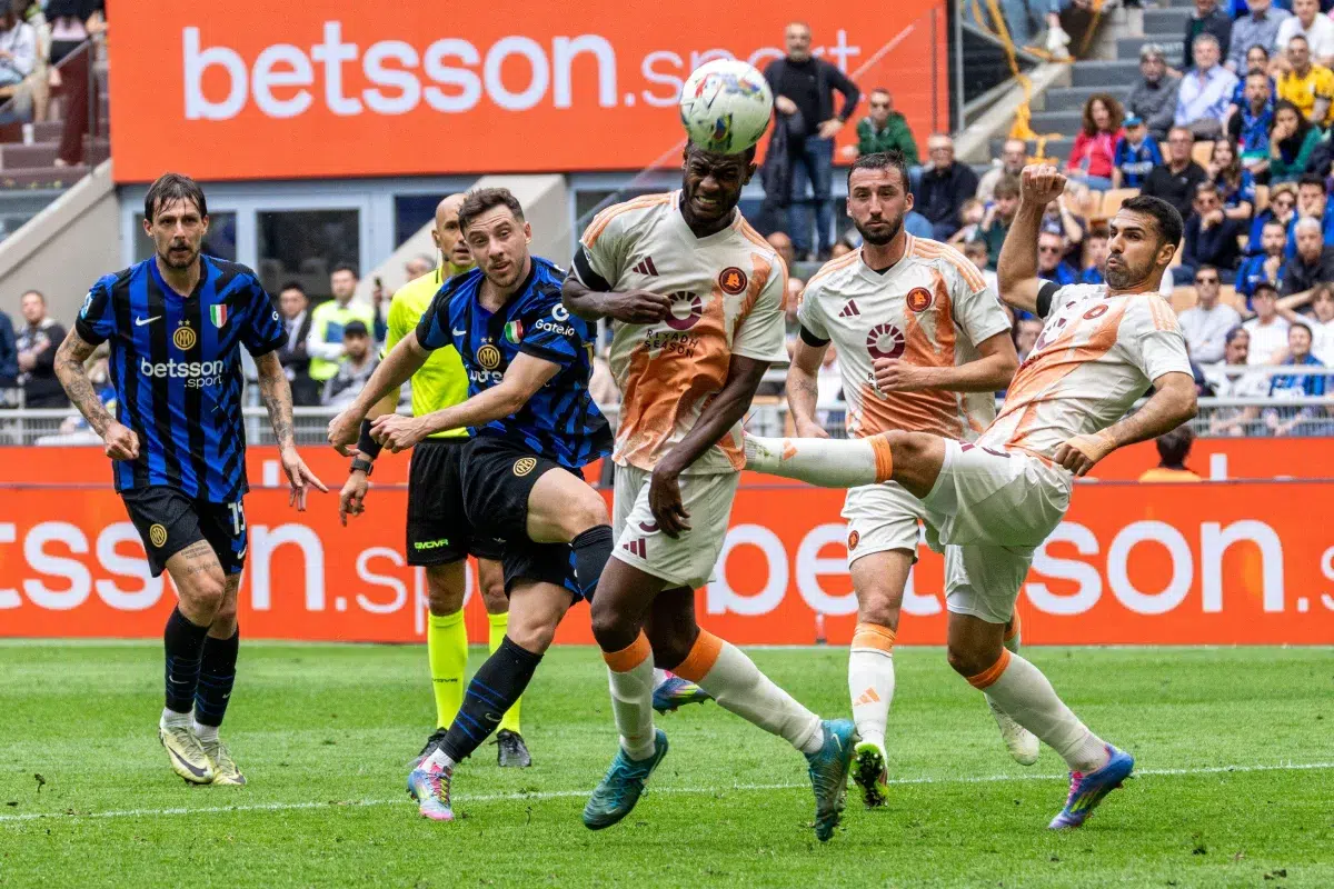 Carlos Augusto FC Internazionale shoots during Serie A match, FC Internazionale vs Roma - Milan, 2025