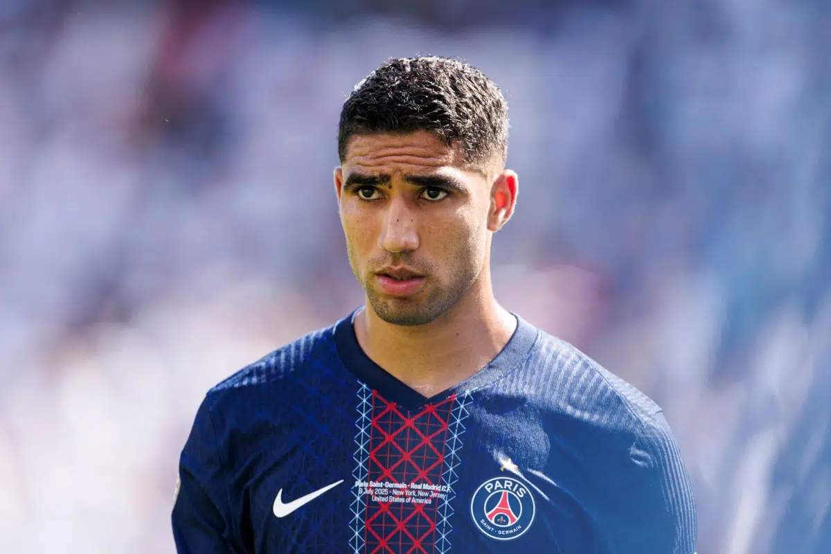 Achraf Hakimi of PSG during the FIFA Club World Cup 2025 semi-final match between Paris Saint-Germain and Real Madrid