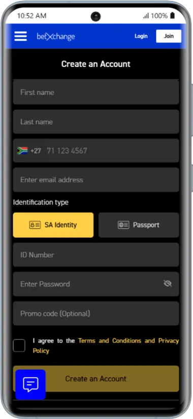 BetXchange Sign Up Details BetXchange Sign Up Form