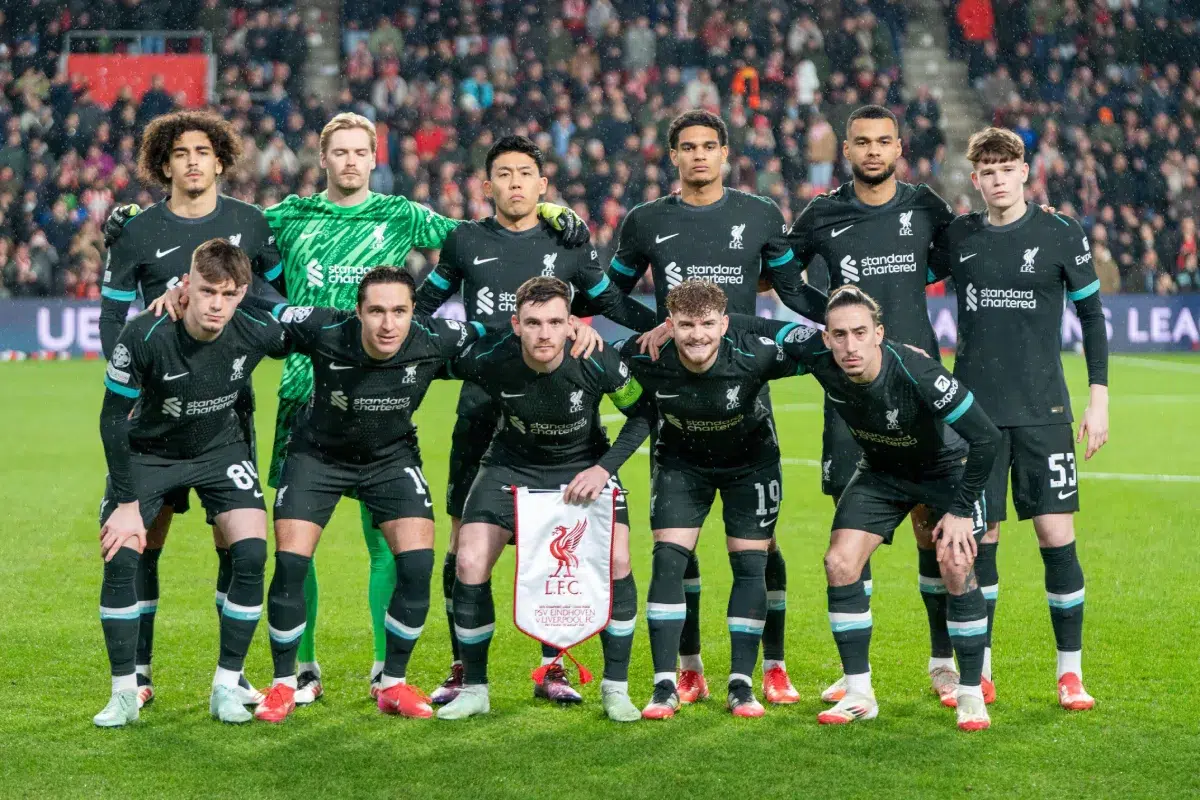 Liverpool FC squad photo before the PSV Eindhoven v Liverpool FC UEFA Champions League match at Philips Stadion, Eindhoven, Netherlands on 29 January 2025