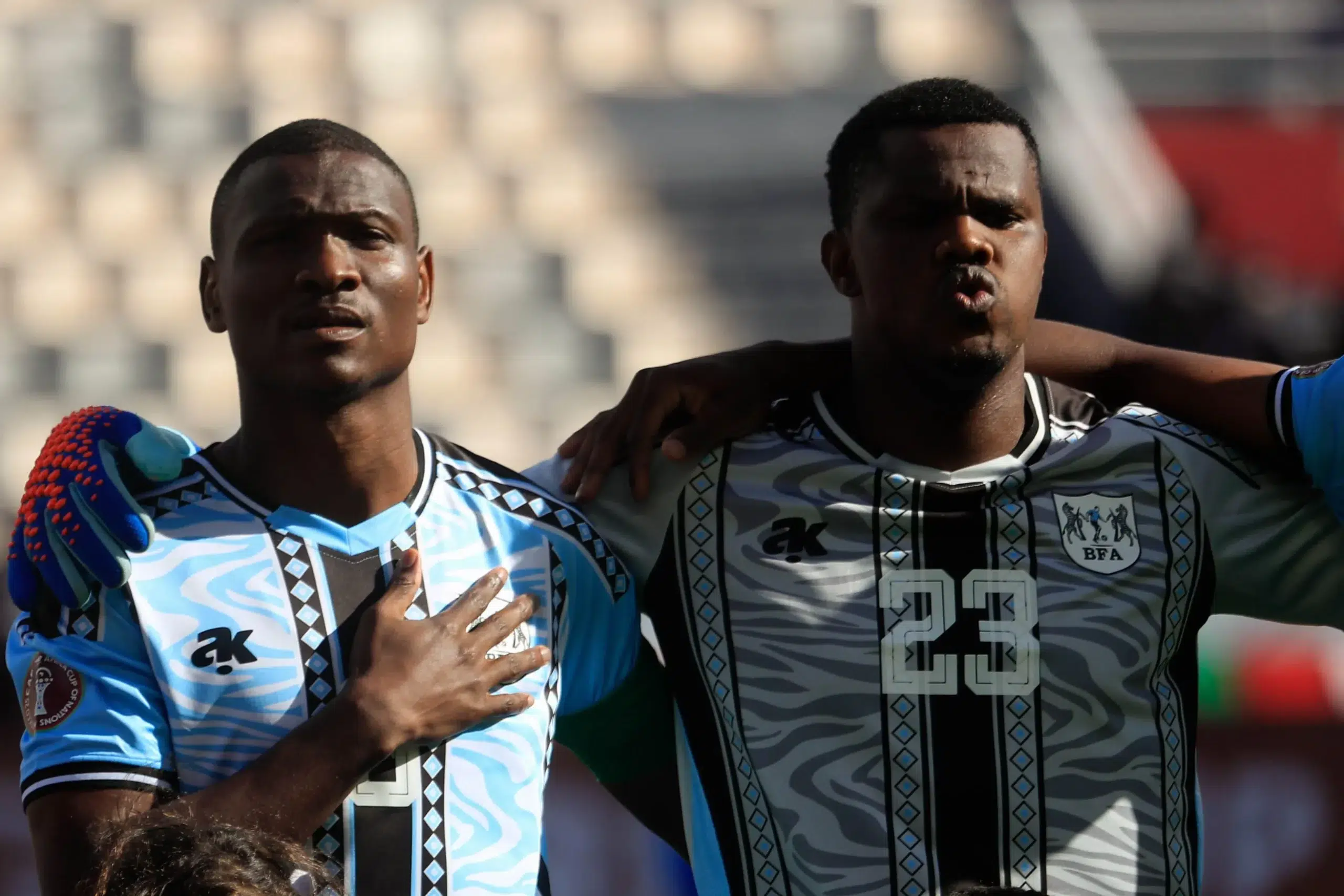 RABAT, MOROCCO - DECEMBER 27: Thatayaone Ditlhokwe and Goitseone Phoko of Botswana during the Africa Cup of Nations (AFCON) match between Benin and B