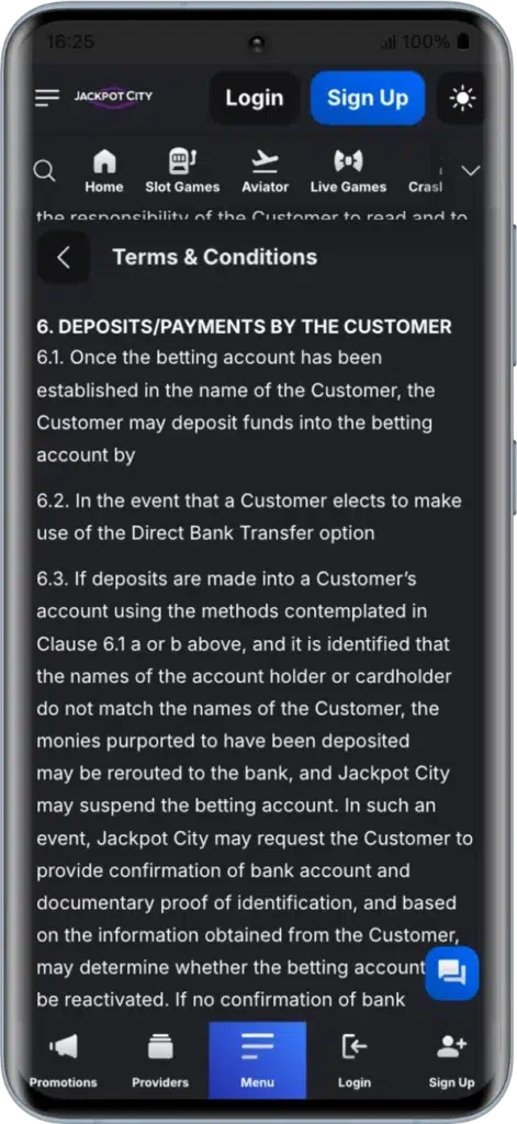 Jackpot City Deposit Terms & Conditions