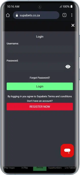 Interfejs logowania w aplikacji mobilnej Superbet na smartfonie