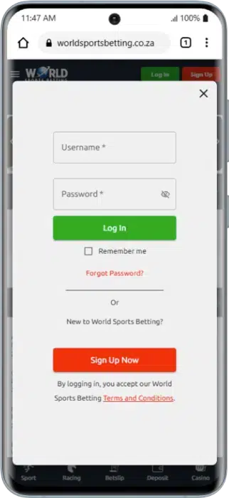 World Sports Betting Mobile page