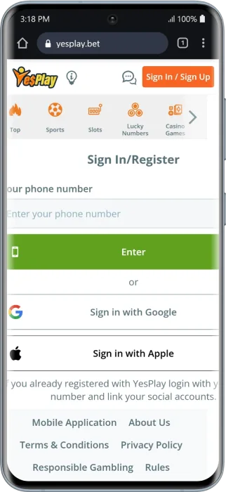 YesPlay Mobile Login Page YesPlay Mobile Login Page