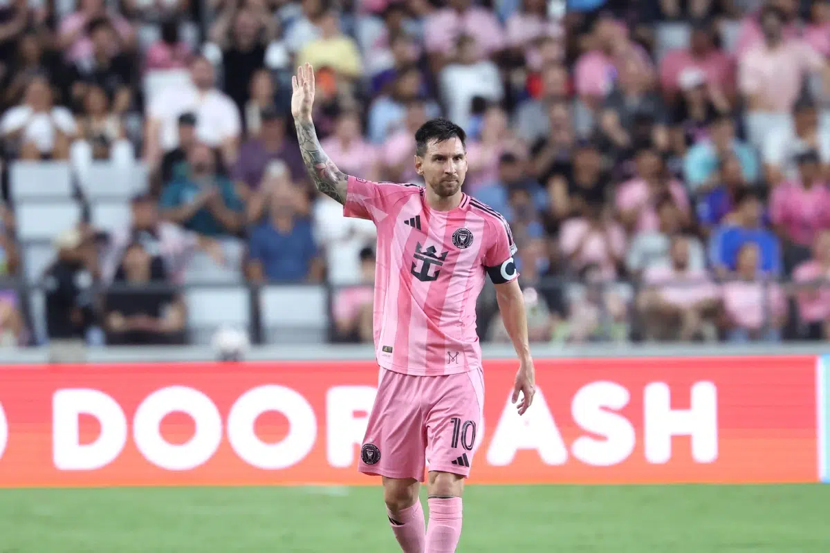 Inter Miami midfielder Leo Messi waves to fans, 2026