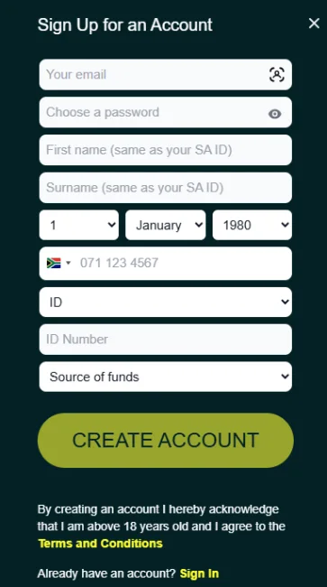 Registration page