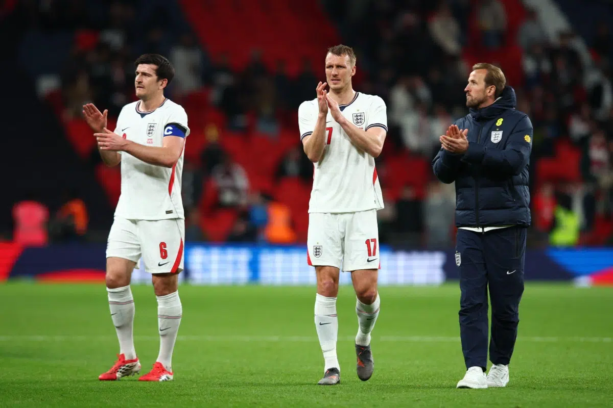 Harry Maguire and Dan Burn of England with Harry Kane after the International Friendly match between England and Japan, 31 March 2026