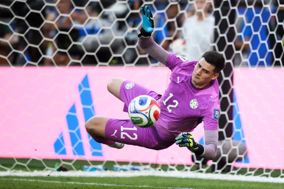 Orlando Gill of Paraguay saves a penalty kick, 2026