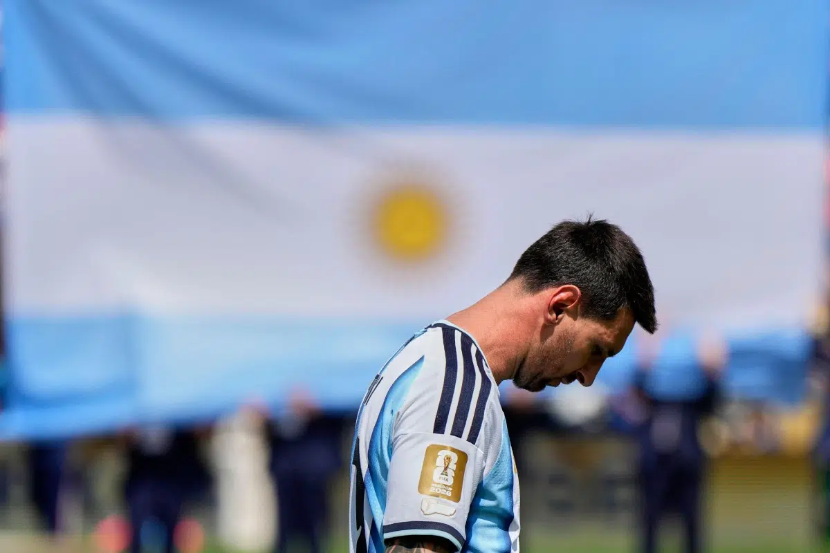 Argentina's Messi walks across the pitch before the WC final match, 2026