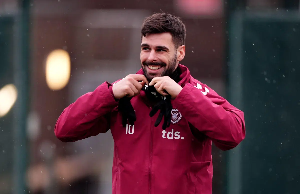 Heart of Midlothian's Claudio Braga during a training session, 12 March 2026