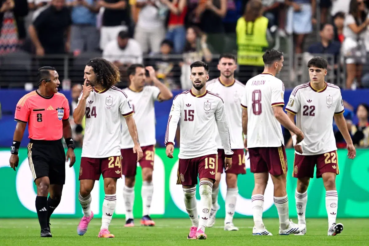 Mikel Oyarzabal, Marc Cucurella, Alex Baena, Aymeric Laporte, Fabian Ruiz, and Pau Cubarsi of Spain, 14th July, 2026