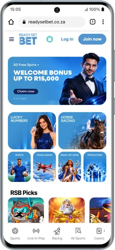 ReadySetBet R15 000 in Welcome Bonuses + 50 No Deposit Spins