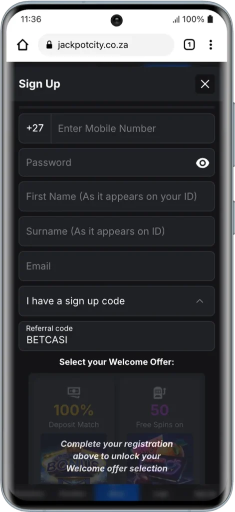 Jackpot City Registration Form